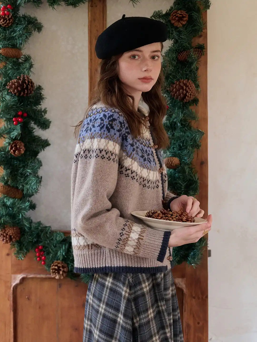 Elyse Round Neck Fair Isle 100% Wool Cardigan
