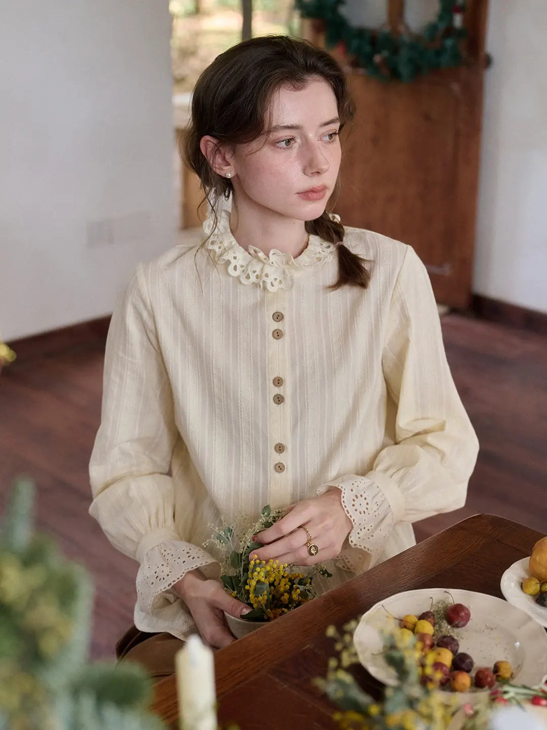 Kaiya Ruffle Collar 100% Cotton Blouse